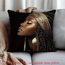 100% Polyester Decorative Pillow Cover, 17.7X17.7 Inch, Modern Nordic Style Pillow Sham - Striking Gold Makeup And Eyelash Design, Pillow Case For Room Decor, Zipperless Throw Pillow Cover For Sofa, Pillow Insert Not Included - Black+Gold - View 19