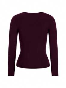 Áo thun nữ GAOVOT, phong cách Y2K mùa xuân/hè, thường ngày, gợi cảm, màu trơn, phối ren, tay dài, cổ chữ V, phù hợp cho việc đi làm. - màu tím đậm - Xem 10