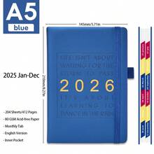 2025-2026新年除夕英语A5星空计划本，204张/408页，包含年度、月度、每周和每日计划，内置笔筒、书签、内袋，开学返校学生文具、商务办公笔记本 - A5 - 查看 26