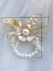 1 chiếc vòng tay cài áo bằng dây thun màu sâm panh đính ngọc trai giả, thích hợp cho phù dâu, nhóm chị em gái, phụ kiện cô dâu, đồ dùng đám cưới, đạo cụ chụp ảnh, phụ kiện ngày Valentine. - Rượu sâm banh - Xem 2