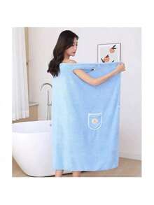 Toallas de baño largas para mujeres 100x125cm - ¡Felpa de coral gruesa con diseño de falda envolvente y textura cuadrada casera, secado ultrarrápido y absorción potente sin pelusa ni decoloración! - Azul Marino - Ver 3