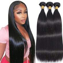 Straight Bundles Human Hair 12 14 16 18 Inch 4 Bundles 100% Unprocessed Brazilian Virgin Weave Bundles Human Hair For Women Remy Straight Hair Extensions Natural Black Raw Weft - Natural Black - 查看 1