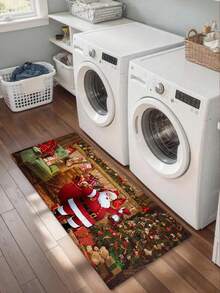 Santa Claus Printed Doormat - Polyester Absorbent Non-Slip Anti-Fouling Mat, Machine Washable, Knitted, Lightweight, Suitable For Home Bedroom/Living Room/Kitchen, Holiday Decor, Christmas Decoration Kitchen Rug - Multicolor - View 7