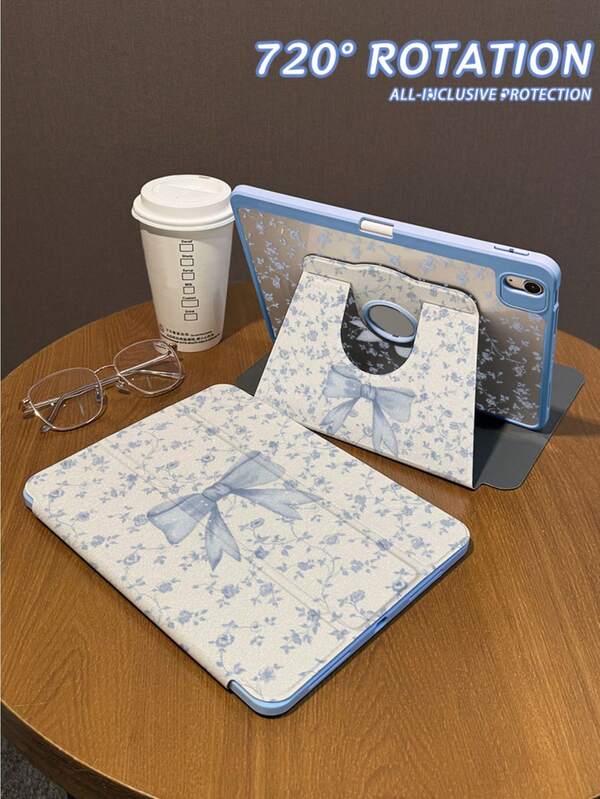 1 Piece, Anime Girl Double-Sided Printing Pad Tablet Protective Case, 3-Fold Rotating Anti Bending Transparent Acrylic Hard Shell, Thickened Silicone Four Corner Anti Drop Design, Missing Marked Hole Position, Supports Automatic Wake-Up/Sleep Function