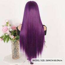 26 Inch Lace Front Wigs For Women Girls 13X6 HD Lace Frontal Hair Wig Pre Plucked Hair-Line Dark Purple Color Free Part Hair Long Straight Glueless Synthetic Lace Front Wigs For Halloween Daily Party Cosplay Use - 紫色 - 查看 4