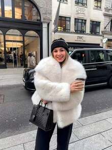 Autumn/Winter New Fashion Street Style Faux Fox Fur Faux Fur Jacket, Women Elegant Short Faux Fur Coat - trắng - Xem 4