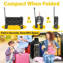 Vehículo plegable de 360 libras y 25 pulgadas con 4 ruedas para todo terreno, carrito de compras plegable y portátil práctico, adecuado para compras, deportes, jardín y camping