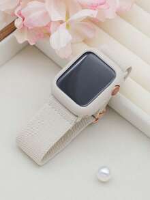 Compatible With Apple Watch Strap And Compatible With Apple Watch Case , Nylon Watch Band Watch Case Compatible With Apple Watch SE/11/10/9/8/7/6/5/4/3/2/1 Series, Ultra 3 2 1, Adjustable Elastic Sporty & Fashionable Breathable For Apple Watch Band Women , For Apple Watch Case Cover Starlight Soft TPU Case (No Screen Protector), 38mm40mm41mm42mm44mm45mm46mm49mmS10/11-42mm For Apple Watch Acesories,For Apple Watch Band - Apricot - View 3