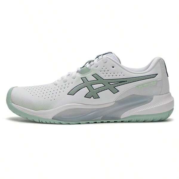 Asics Herren Tennis Schuhe GEL-CHALLENGER 15, Obermaterial aus Stoff atmungsaktiv, Mittelsohle mit Dämpfungstechnologie, Gummilaufsohle, Weiß/Grün 1041A510-100