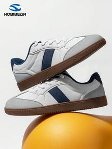 HOBIBEAR Men's Casual Sneakers, Fashionable Breathable Soft Sole Gym Shoes, Wide Toe Box, Unisex - White and Blue - View 4