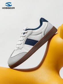 HOBIBEAR Men's Casual Sneakers, Fashionable Breathable Soft Sole Gym Shoes, Wide Toe Box, Unisex - White and Blue - View 6