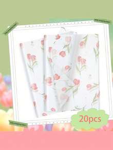20pcs Tulip Flower Pattern Thin Paper, 50*35cm (19.7"*13.78"), Suitable For DIY Crafts, Eucalyptus Pattern Thin Paper, Retro Palace Swimming Spring Scenery Gift Wrapping Paper, Spring Party Wrapping Paper - Multicolor - View 14