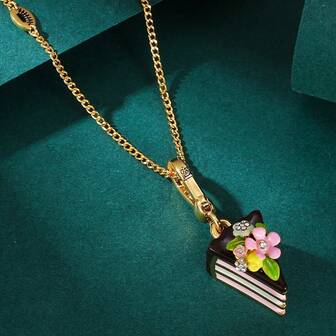 1 件时尚优雅的珐琅花蛋糕吊坠项链，适合女性，甜美优雅的派对珠宝，生日礼物，万圣节礼物，圣诞节礼物