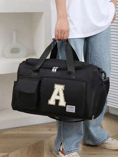 1 Large Handbag, Travel Bag, Lightweight Shoulder Bag, Crossbody Bag, Fitness Bag, Luggage Bag, Overnight Bag, Multifunctional Shoe Bag, Multiple Pockets, Portable Large Capacity Adjustable Zipper, Travel Carry On Bag, Outdoor Sports Vacation Gift For Friends, Solid Color Nylon, Fashionable Double Pocket Design, Exquisite And Elegant Leisure Bag, Travel Accessories