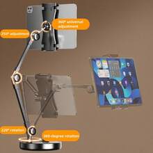 Durable Iron Adjustable Metal Phone & Tablet Stand With Ergonomic Design & Secure Grip - Multi-Angle Desktop Holder With Sturdy Base, Sleek Black Finish For Live Streaming, Video Recording, Online Classes, Vlogging, Selfie Sticks & Tripods - Heavy-D - 黑色 - 查看 4