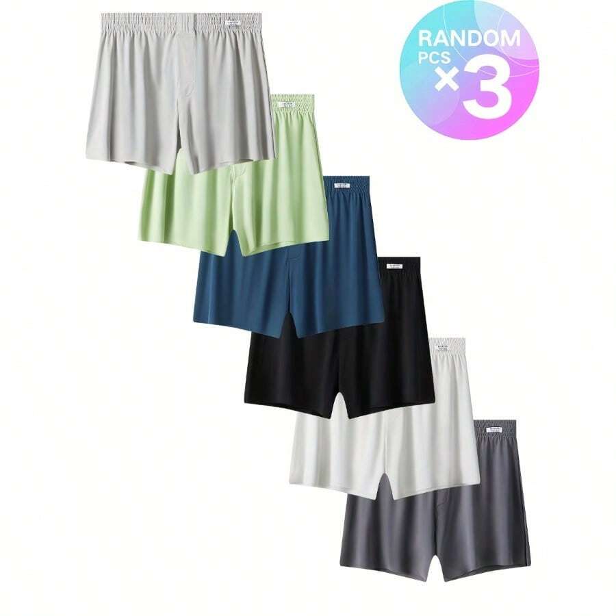3 Pieces Of Men's Quick-Drying Athletic Shorts, Breathable And Comfortable, With An Open Button Design, Soft And Loose Fit, Suitable For Outdoor Activities, Home Leisure, And As Pajama Wear For Men. - 3件 - 查看 1
