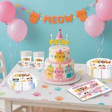 20/10 piezas Juego de vajilla con temática de gato, incluye platos, vasos, servilletas, decoraciones de cumpleaños con temática de gato. Platos de 7 pulgadas, platos de 9 pulgadas, vasos de papel de 9 onzas, servilletas. Decoración de mesa para fiesta de cumpleaños con temática de gato, fiesta de cumpleaños, fiesta temática - Multicolor - Ver 3