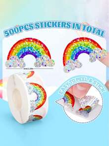 500 miếng/cuộn Miếng dán Holographic cầu vồng, Miếng dán decal vinyl chống thấm nước cho hành lý, đàn guitar, bình nước, ốp lưng điện thoại, máy tính xách tay và quà tặng, thiết kế dễ thương - Nhiều màu - Xem 2