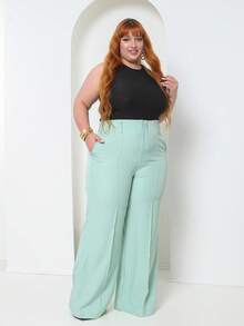 Plus Size Fashion Long Pants Without Belt And Pockets Without Belt - Green - View 1