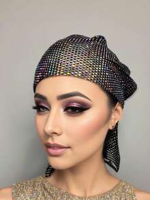 Women's Fishnet Full Rhinestone Decor Gold Headscarf Caps, Personalized Hair Accessories, Suitable For Ladies' Daily Wear, Dance, Wedding, Party, Events Valentine's Day Valentines