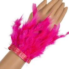 1件火鸡羽毛袖口女式手腕带，带羽毛装饰袖口腕带，拍照用真毛皮手镯羽毛牛仔裤脚链配饰 - 彩色 - 查看 23