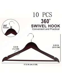 10pcs Wooden Clothes Hanger Set, Non-Slip No Trace Solid Wood Hangers, Suitable For Men And Women Coats, Fur Coats, Black Suits