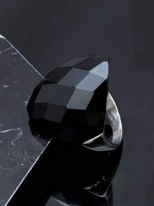 时尚高品质皇家蓝戒指女士不锈钢蓝宝石合成蓝宝石戒指 - 黑色 - 查看 3