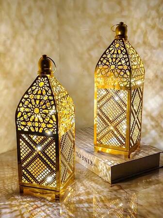 1PC Moroccan Style Hollow Metal Lantern - 3*AAA Batteries Operated (Batteries Not Included) Decorative Lamp With S/M/L Sizes For Home, Party & Festival Decoration