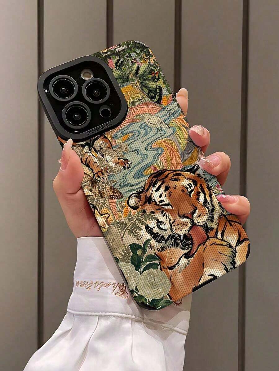 1pc Fashionable Retro Cute Tiger Striped Pattern High-D Faux Leather Anti-Fall Anti-Fingerprint Shockproof Phone Case Compatible With Apple And Models.Christmas Accessories. - Nhiều màu 4 - Xem 1