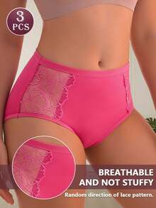 3pcs Women's Sexy Lace Print Breathable Comfortable Briefs - Multicolor - View 2