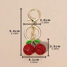 1pc Cute Rhinestone Studded Cherry Keychain, Metal Key Chain Ring Cartoon Gift - Multicolor - View 3