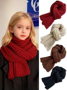 1pc Solid Color Knitted Scarf, Soft & Gentle For Kids, Suitable For Daily Wear, School, Outings, Festivals, Fashion Accessory For Children - Multicolor - View 1