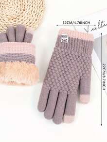 1 Pair Women's New Thick Thermal Lined Warm Touchscreen Gloves, Winter Cycling Windproof Cold-Proof Mittens - Multicolor - View 3