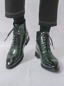 Giày Oxford nam, giày Chelsea kiểu Anh cổ điển, giày cao cổ buộc dây công sở. - màu xanh lá - Xem 2