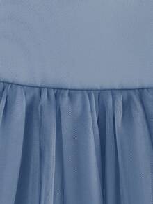 Grayish Blue Bow-Decor Tulle Dress, Birthday Party Baby Girl Outfit - Blue - View 5