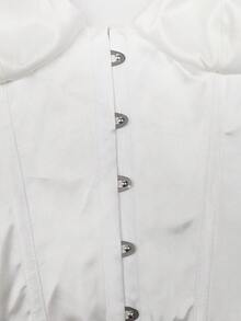 缎面抹胸露脐上衣，配有可调节肩带、前钩扣和后系带设计、钢圈塑形腰部，适合女性在圣诞节和感恩节穿着。 - 白色 - 查看 6