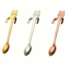 2/3件套可爱不锈钢猫形茶匙套装 - 耐用迷你冰淇淋和甜点勺 - 送给爱猫人士的理想礼物和趣味厨房用具 - 彩色 - 查看 15