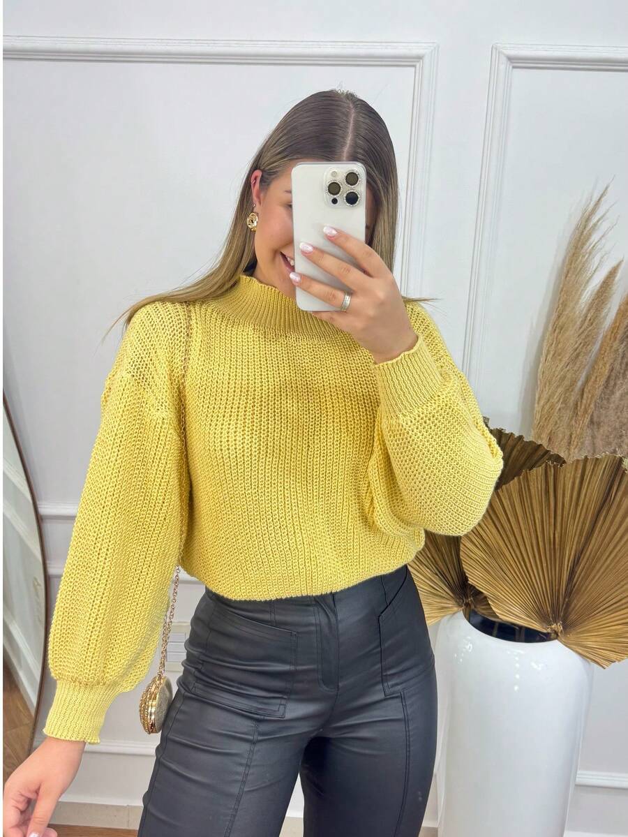 SELINE Women's Elegant, Basic Knitted, Cold Weather Blouse - 黃色 - 查看 1