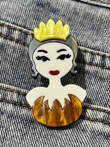 1pc Bohemian Style Acrylic Brooch, Handmade Elegant Lady Brooch With Cartoon Character Wearing Hat And Sunglasses, Creative Birthday Gift For Friends