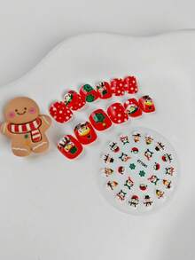 1 盒圣诞节 12 件指甲、按压指甲、可爱圣诞老人雪人假指甲、儿童指甲贴纸、指甲贴、彩色指甲贴纸、派对玩具、圣诞礼物。