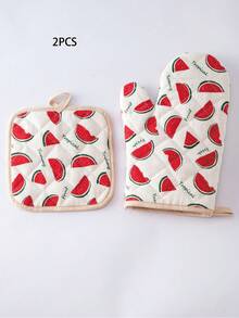 2pcs/4pcs Thickened Quilted Washable Heat Resistant Oven Gloves And Pot Holders Set, Leaf Pattern, For Kitchen Baking Cooking