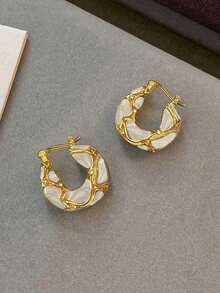 1 Cặp Hoa tai vòng tròn đính đá và men cao cấp phong cách cổ điển thanh lịch dành cho nữ, sang trọng cho hàng ngày, tiệc tùng, đám cưới - trắng - Xem 5