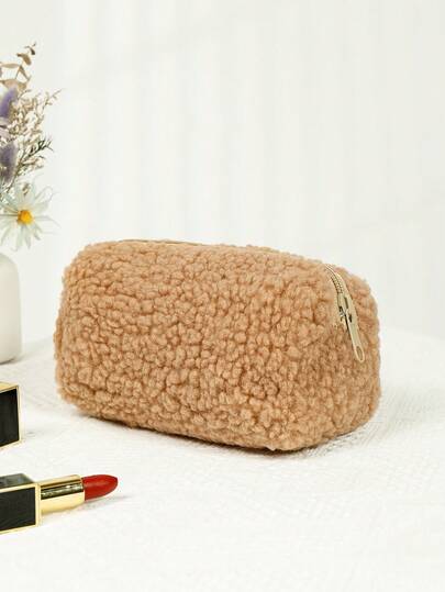 حقيبة مكياج جميلة وأنيقة من الفرو الاصطناعي، حافظة منظمة، حافظة أقلام، كلاتش