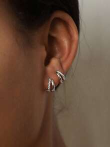 1 Pasang Set Anting Bertingkat, Anting Zirkonia Perak, Anting Tulang Rawan, Helix, Cuping Telinga, Set Anting Kecil, Cocok Untuk Anak Perempuan - Perak-1# - View 5