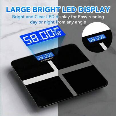 高精度电子秤，396 磅体重秤，超宽浴室秤，带 LCD 高清显示屏和温度显示（可在千克和磅之间切换），适用于家庭、健身房、卧室、户外场所
