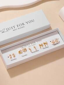 GEREIT 5 对/套时尚三叶草、蝴蝶结、心形锆石耳钉首饰套装，适合女性日常佩戴情人节、妈妈、母亲、母亲节、礼物