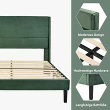 Upholstered Bed 140 X 200 Cm, Bed Frame With Slatted Base And Headboard, Upholstered Double Bed, Dark Green Velvet Textile Cover, Modern And Timeless Design, Youth Bed - Green - View 5
