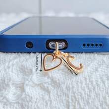 1pc Personalized Customized Golden Minimalist Charm Mobile Phone Dust Plug, With 26-Letter And Heart-Shaped A-Z Letter Pendant Fashionable Heart-Shaped Charging Port Dust Cover, Compatible With Iphone/Type-C Interface, Perfect Birthday And Holiday Gift. - Multicolor - View 5
