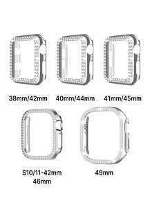 Compatible With Apple Watch Band And Compatible With Apple Watch Case Cover, Soft & Comfortable Ultra-Thin White Silicone Compatible With Apple Watch Band, Suitable For Outdoor Sports, Fitness, Yoga, Waterproof & Sweat-Proof Compatible With Apple Watch Ultra 3/2/1 SE /S10/S11/S9/S8/S7/S6/S5/S4/S3/S2/S1, Comes With Shiny Double-Row Rhinestone Electroplated Silver Protective Case Cover