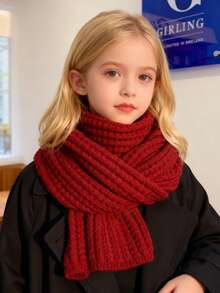 1pc Solid Color Knitted Scarf, Soft & Gentle For Kids, Suitable For Daily Wear, School, Outings, Festivals, Fashion Accessory For Children - Multicolor - View 5